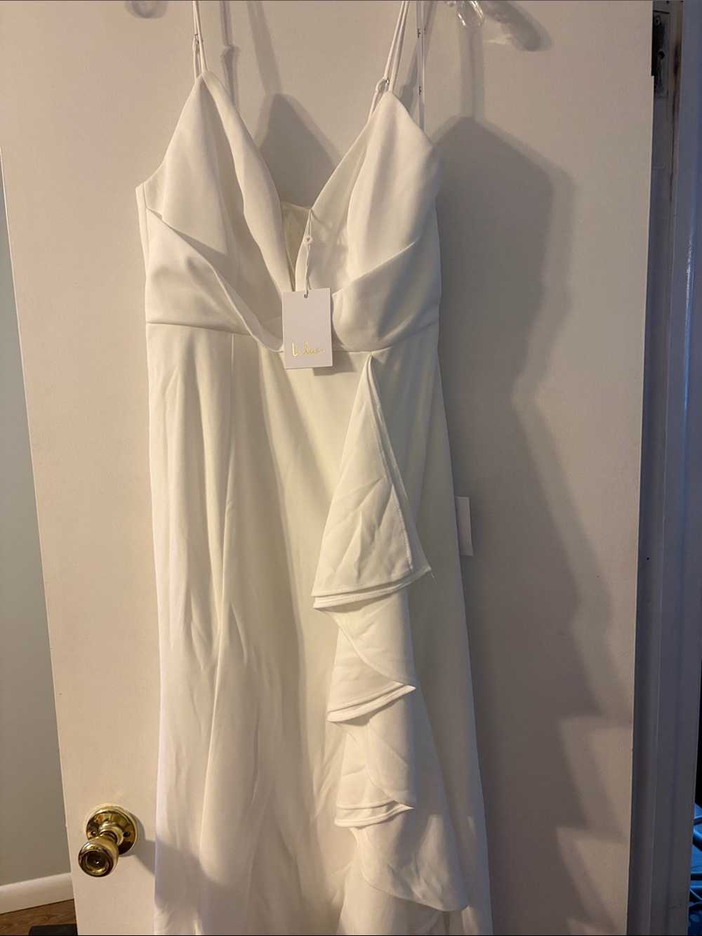 Lulu's White spaghetti strap Ruffle Midi Dress